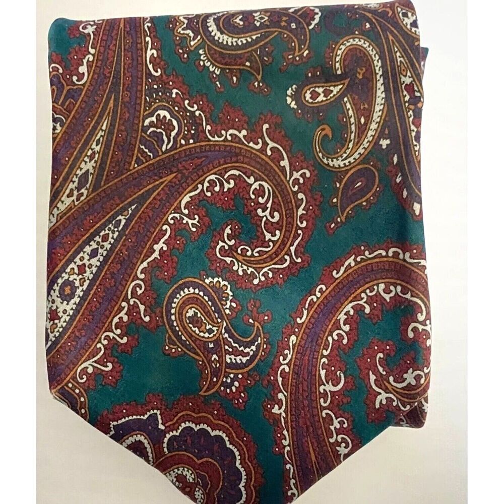 #5897 Bert Pulitzer Green and copper Paisley Mens Necktie, Tie 60 x 3.75